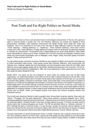 Post-Truth and Far-Right Politics on Social Media Written by Hüseyin Pusat Kildiş