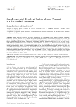 Spatial Genotypical Diversity of Sesleria Albicans (Poaceae) in a Dry Grassland Community