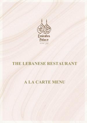 The Lebanese Restaurant a La Carte Menu Selection of Hummus and Mutable
