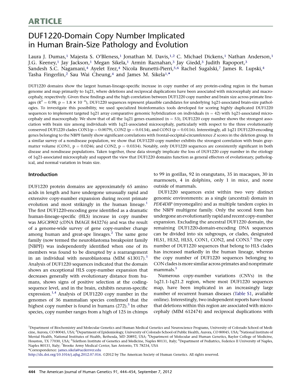 DUF1220-Domain Copy Number Implicated in Human Brain-Size Pathology and Evolution