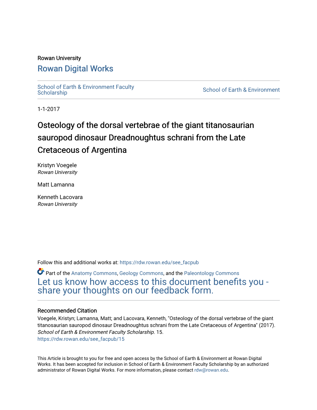 Osteology of the Dorsal Vertebrae of the Giant Titanosaurian Sauropod Dinosaur Dreadnoughtus Schrani from the Late Cretaceous of Argentina