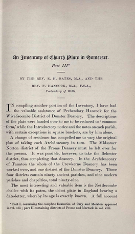 Bates, E H, and Hancock, F, an Inventory of Church Plate In