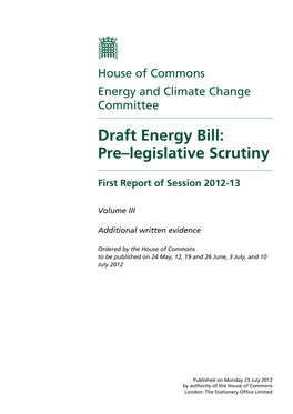 Draft Energy Bill: Pre–Legislative Scrutiny