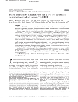 Patient Acceptability and Satisfaction with a Low-Dose Solubilized Vaginal Estradiol Softgel Capsule, TX-004HR