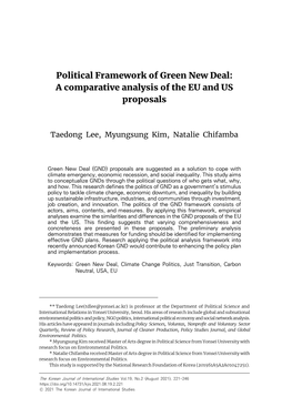 Political Framework of Green New Deal: a Comparative Analysis of the EU and US Proposals
