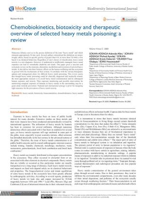 Chemobiokinetics, Biotoxicity and Therapeutic Overview of Selected Heavy Metals Poisoning: a Review