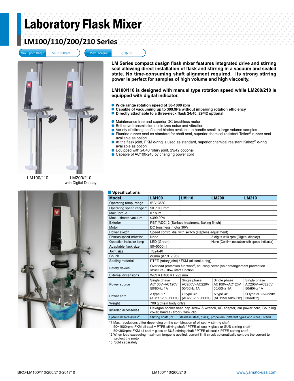 Yamato LM100, LM110, LM200, LM210 Laboratory Flask Mixer