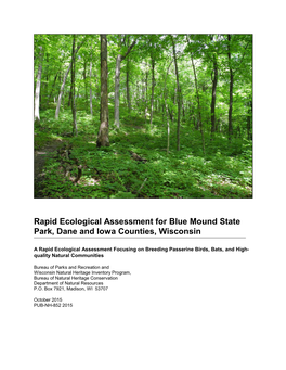 Rapid Ecological Assessment for Blue Mound State Park, Dane and Iowa Counties, Wisconsin