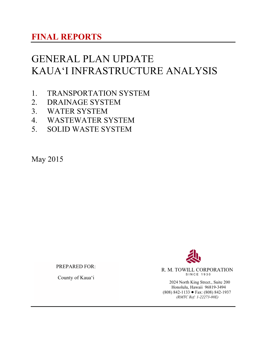 General Plan Update Kaua'i Infrastructure Analysis