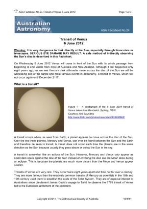 Transit of Venus 6 June 2012 Page 1 of 7