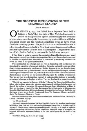 THE NEGATIVE IMPLICATIONS of the COMMERCE CLAUSE* Jom B