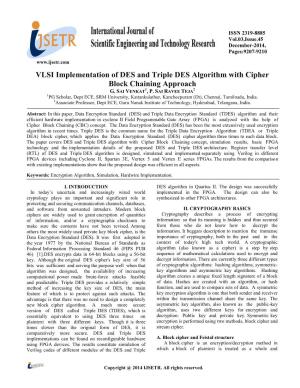 VLSI Implementation of DES and Triple DES Algorithm with Cipher Block Chaining Approach G