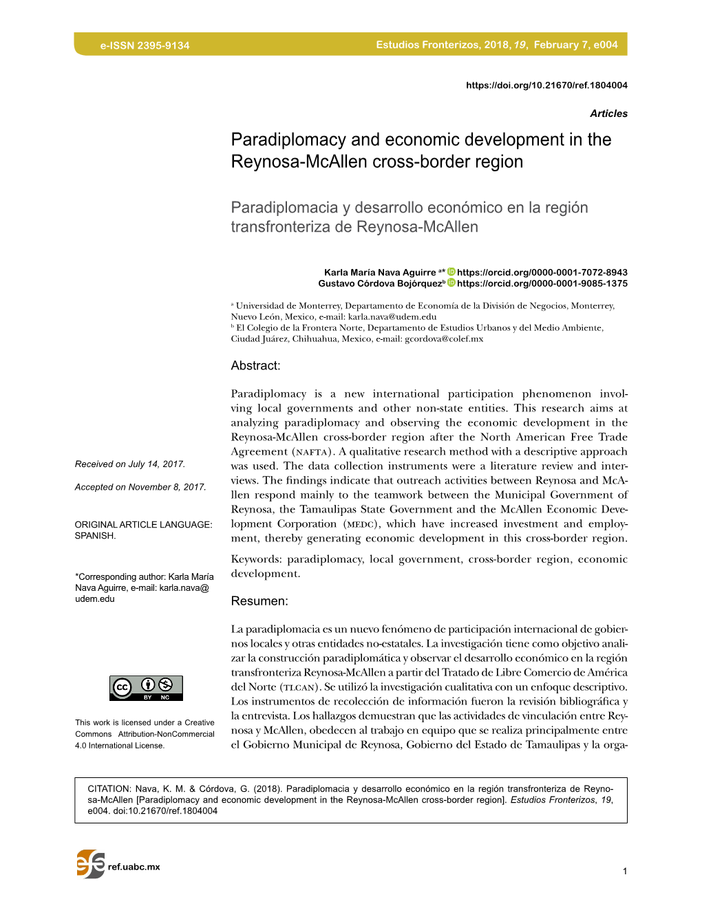 Paradiplomacy and Economic Development in the Reynosa-Mcallen Cross-Border Region