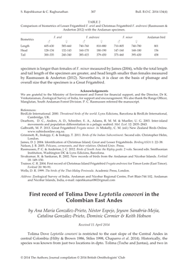 First Record of Tolima Dove Leptotila Conoveri in the Colombian East Andes