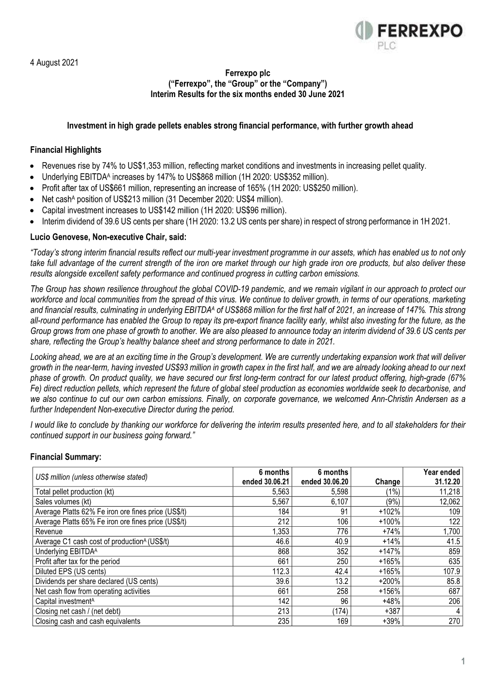 2021 Half Year Results