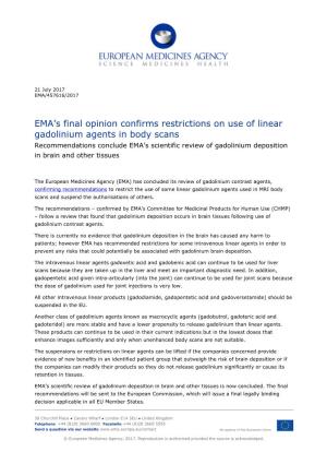 EMA's Final Opinion Confirms Restrictions on Use of Linear