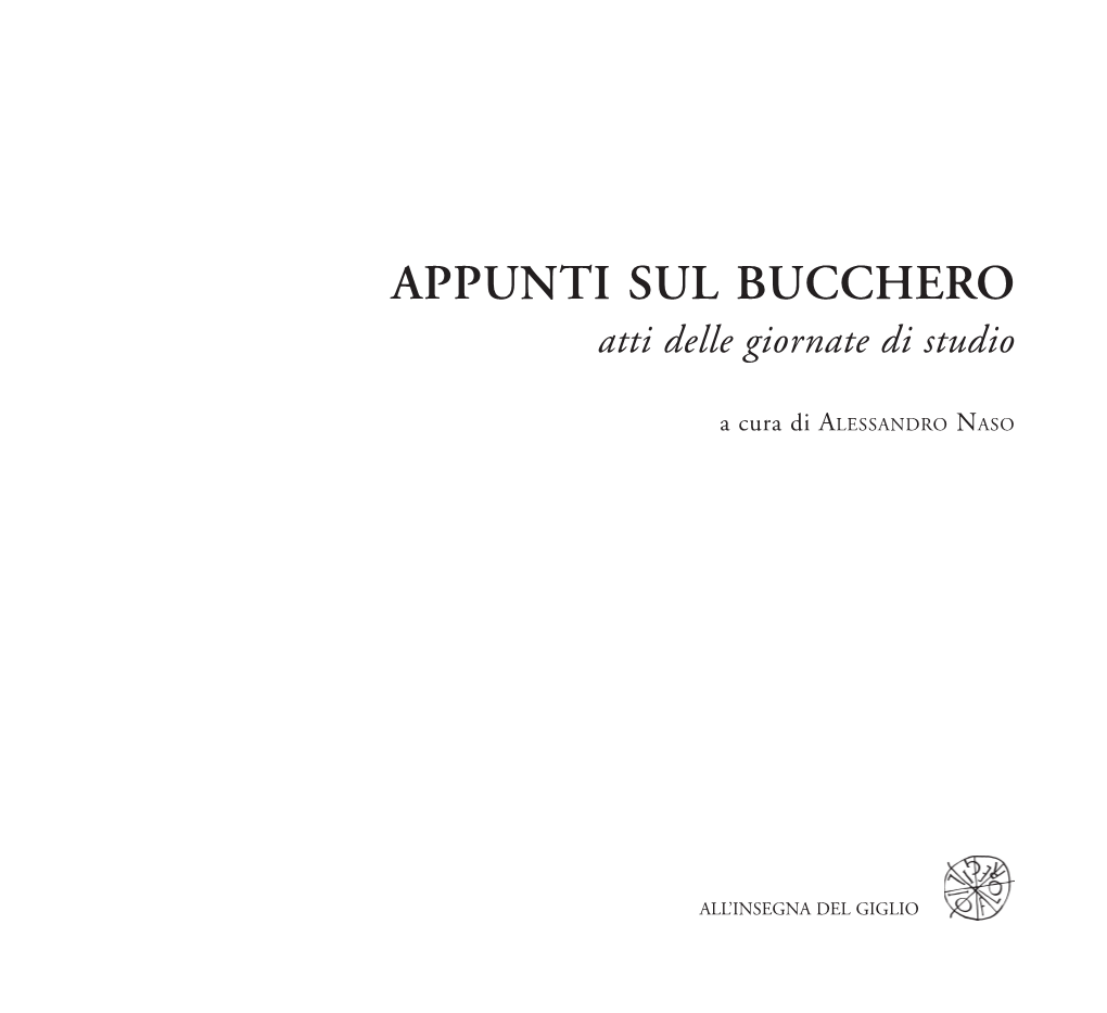 APPUNTI SUL BUCCHERO Atti Delle Giornate Di Studio