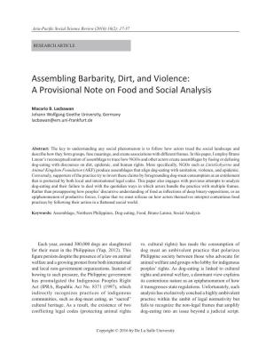 Assembling Barbarity, Dirt, and Violence: a Provisional Note on Food and Social Analysis