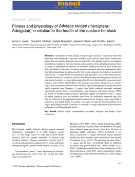 Fitness and Physiology of Adelges Tsugae (Hemiptera: Adelgidae) in Relation to the Health of the Eastern Hemlock