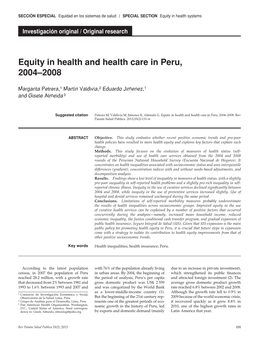 Equity in Health and Health Care in Peru, 2004–2008