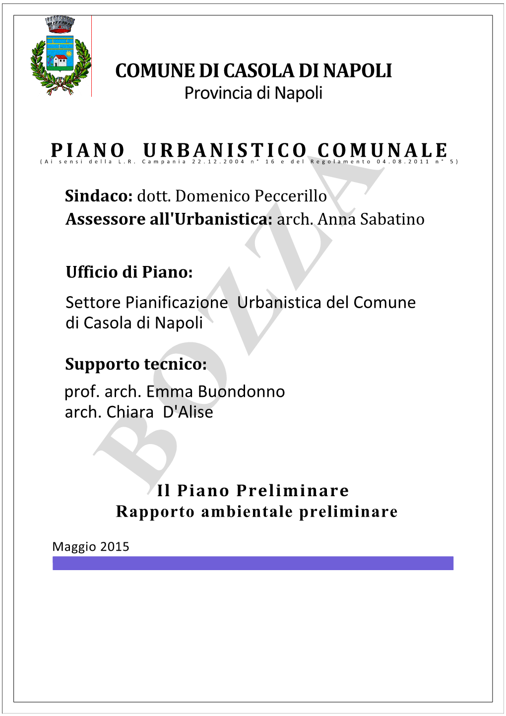 Settore Pianificazione Urbanistica Del Comune Di Casola Di Napoli Prof