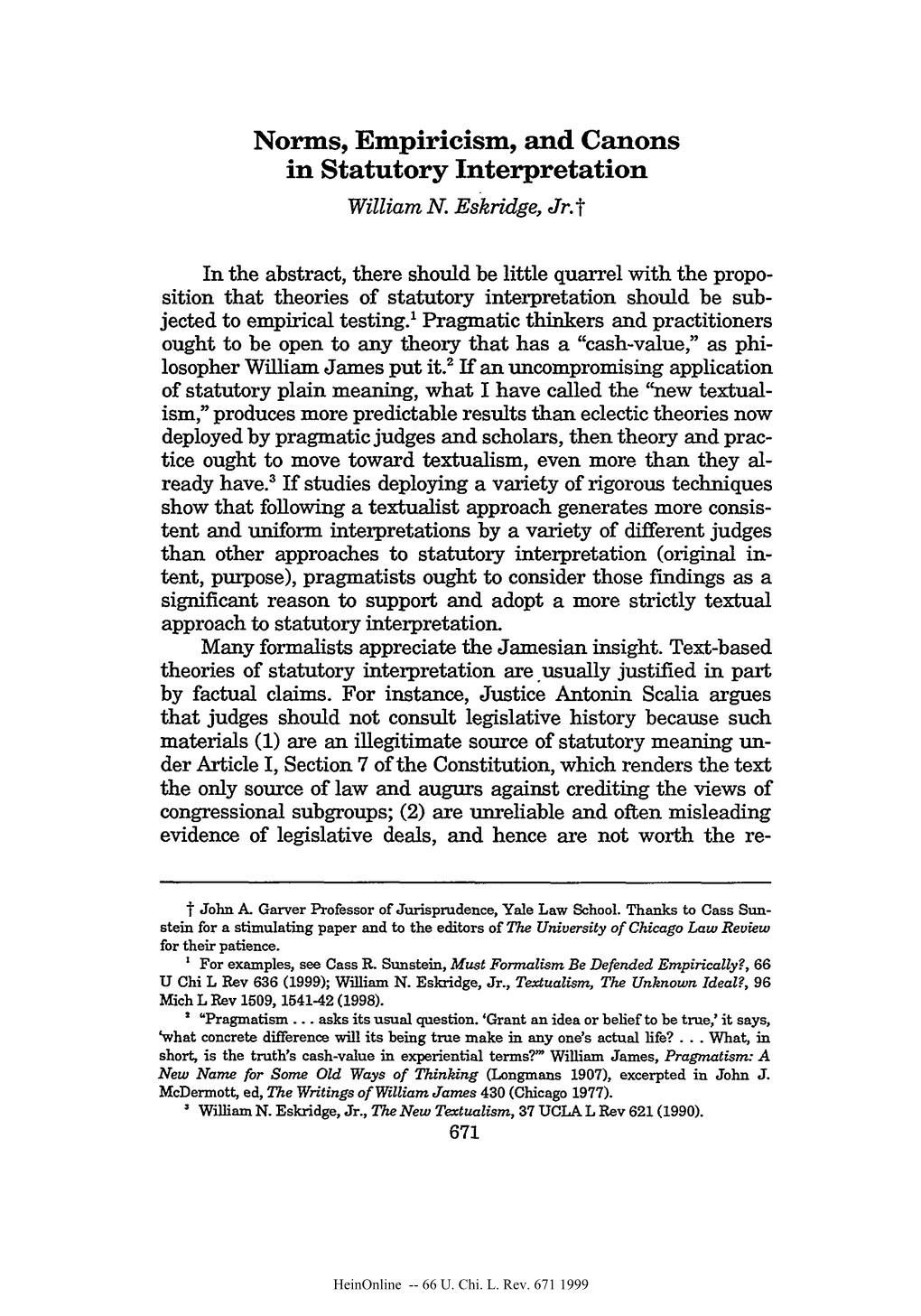 Norms, Empiricism, and Canons in Statutory Interpretation William N