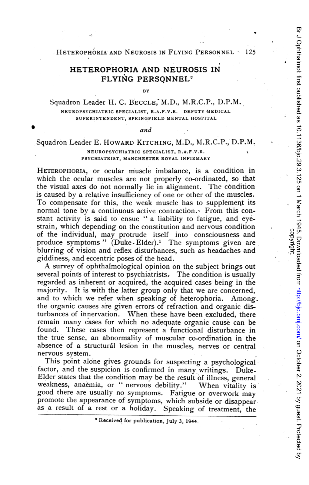 Squadron Leader E. HOWARD KITCHING, M.D., M.R.C.P.,D.P.M