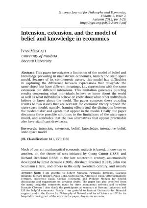 Intension, Extension, and the Model of Belief and Knowledge in Economics