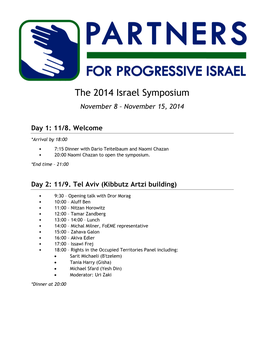 The 2014 Israel Symposium November 8 – November 15, 2014
