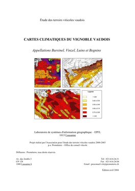 CARTES CLIMATIQUES DU VIGNOBLE VAUDOIS Appellations