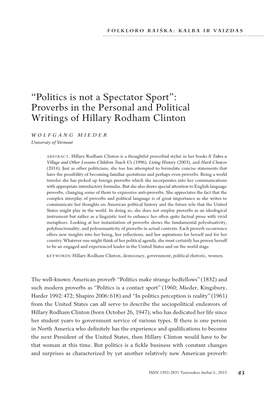 Proverbs in the Personal and Political Writings of Hillary Rodham Clinton