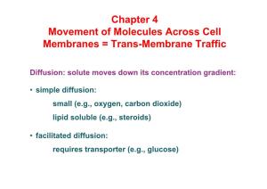Chapter 4 Movement of Molecules Across Cell Membranes = Trans-Membrane Traffic