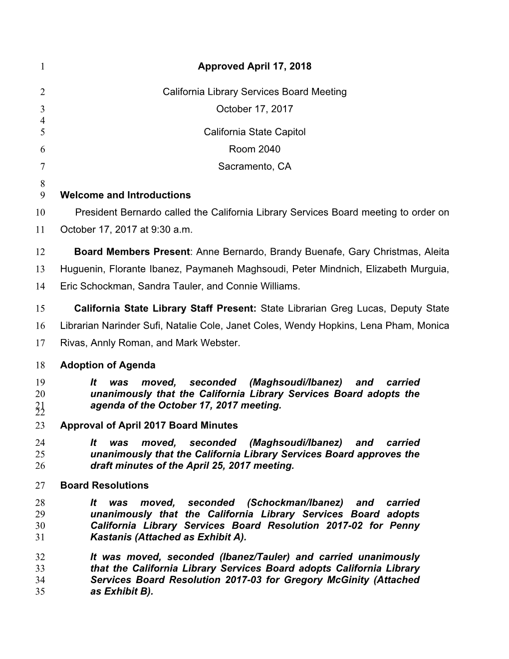 Approved April 17, 2018 1 California Library Services Board Meeting 2