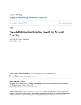 Towards Understanding Distinctive Seventh-Day Adventist Preaching