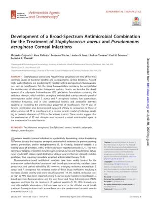 Development of a Broad-Spectrum Antimicrobial Combination for the Treatment of Staphylococcus Aureus and Pseudomonas Aeruginosa Corneal Infections