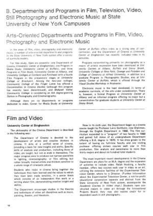 Departments and Programs in Film, Video, Still Photography And