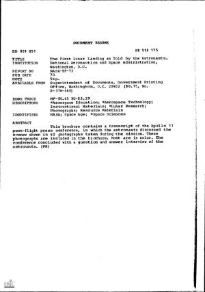 This Brochure Contains a Transcript of the Apollo 11 Post-Flight Press
