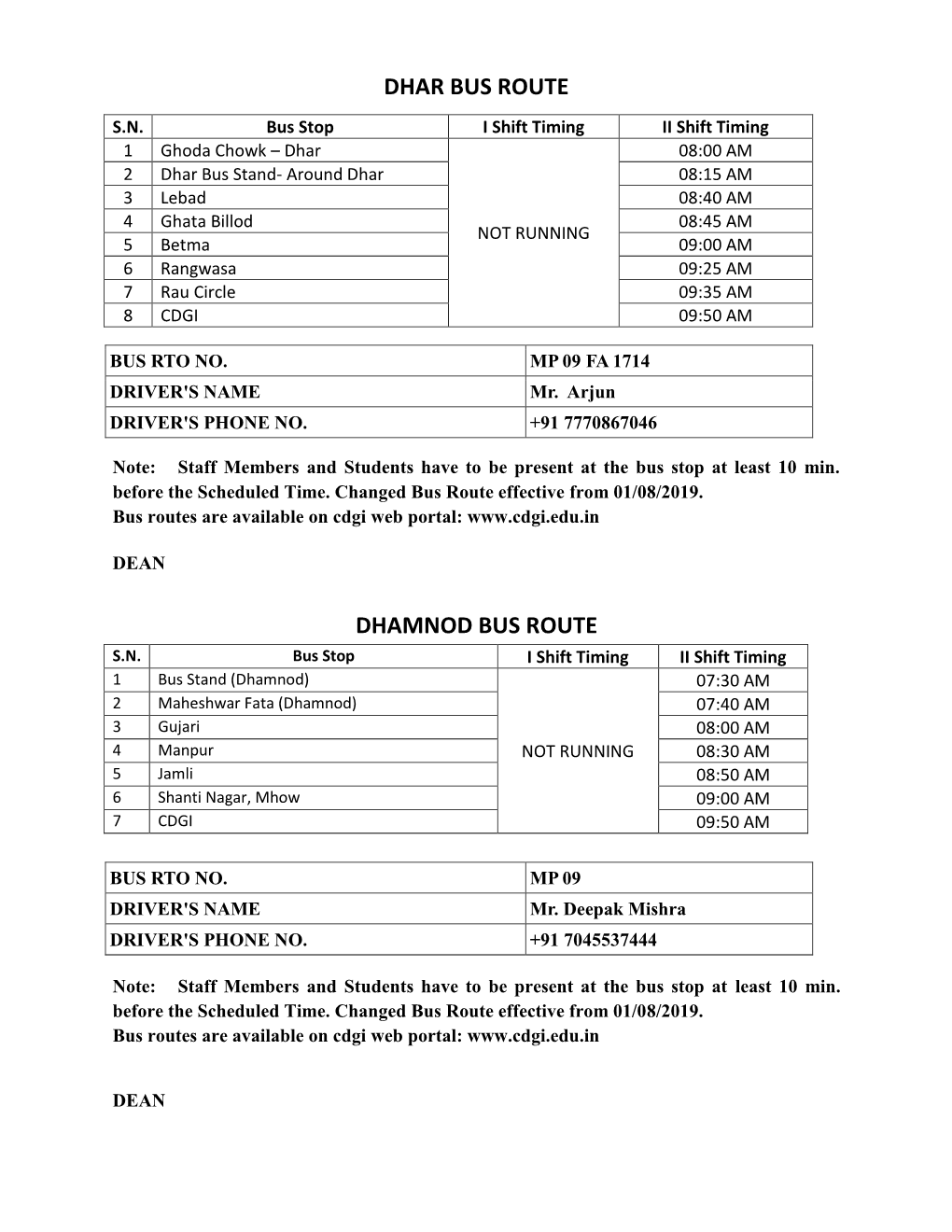 Dhar Bus Route