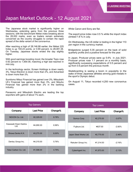 Japan Market Outlook- 12 August 2021