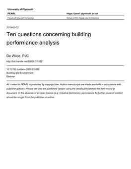 Ten Questions Concerning Building Performance Analysis
