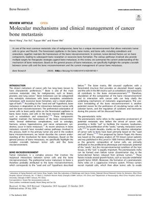 Molecular Mechanisms and Clinical Management of Cancer Bone Metastasis