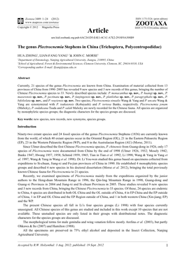 The Genus Plectrocnemia Stephens in China (Trichoptera, Polycentropodidae)