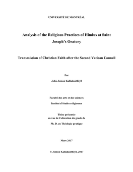 Analysis of the Religious Practices of Hindus at Saint Joseph's Oratory