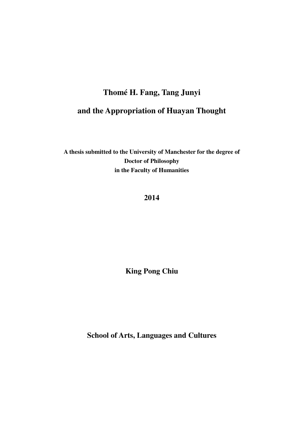 Thomé H. Fang, Tang Junyi and the Appropriation of Huayan Thought - DocsLib