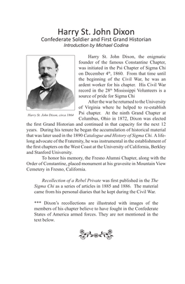 Harry St. John Dixon Confederate Soldier and First Grand Historian Introduction by Michael Codina