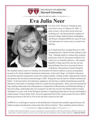 Neer Eva Neer, M.D., Professor of Medicine Died from Breast Cancer on February 20, 2000