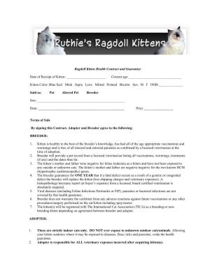 Ragdoll Kitten Health Contract and Guarantee