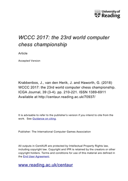 WCCC 2017: the 23Rd World Computer Chess Championship
