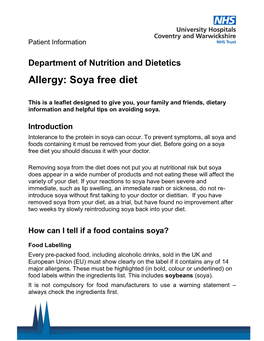 Allergy: Soya Free Diet