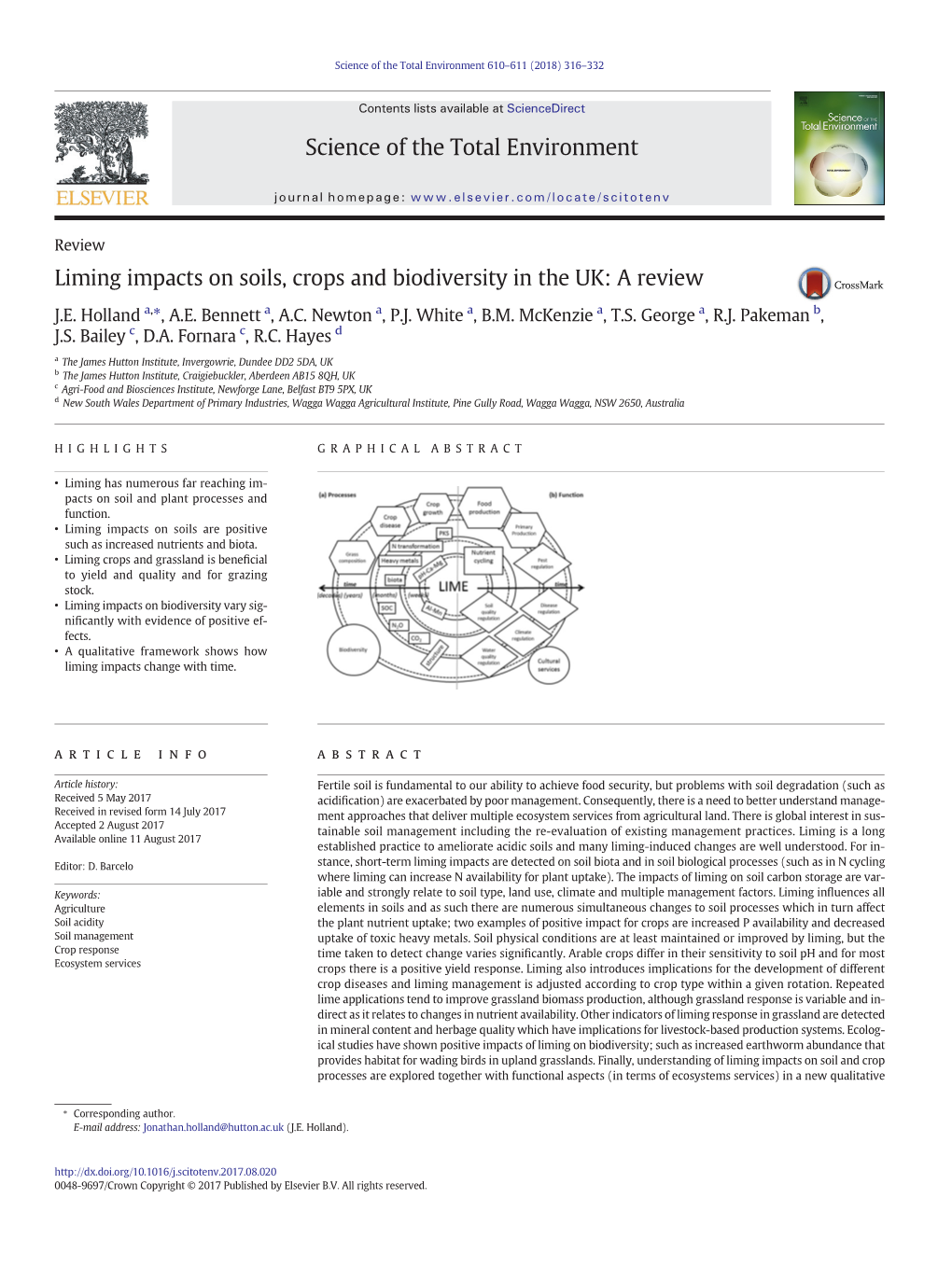 Reviewliming Impacts on Soils, Crops and Biodiversity in the UK: a Review